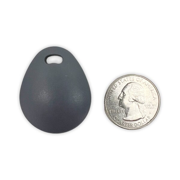 gray key fob next to quarter